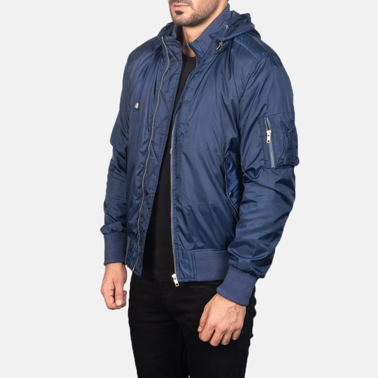 Mens Blue Hooded Bomber Jacket0887-3-1599119821042